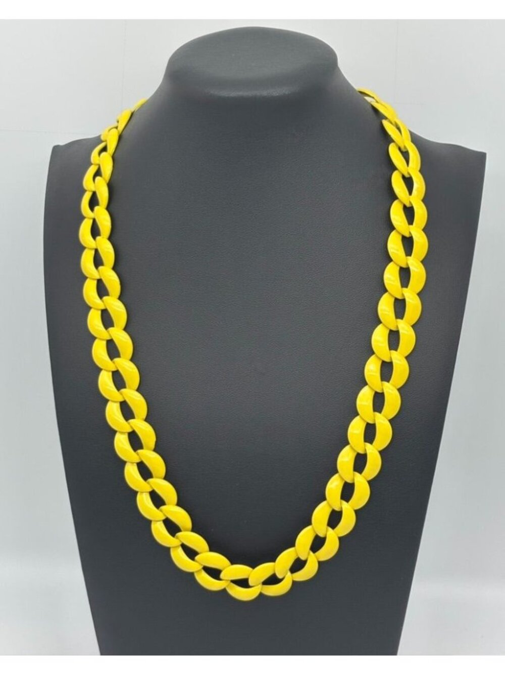 Vintage Napier Necklace of Bright Yellow Coated Enamel Chunky Chain Links Signed